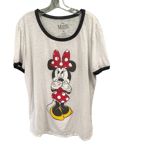 Disney Minnie Mouse Size 1X Tissue Tee Lightweight Graphic Ringer Shirt - Picture 1 of 3